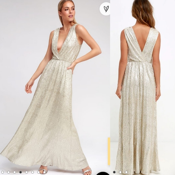 Lulus All that Shimmers is Gold Light Gold Maxi Dress - Picture 1 of 14
